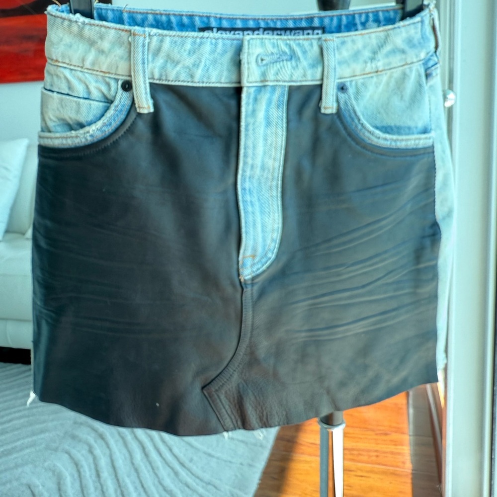 Alexander Wang Denim and Leather Mini Skirt